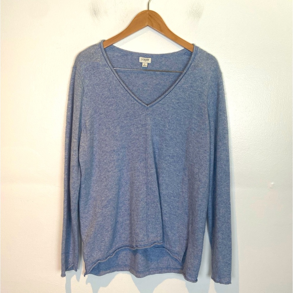 J. Crew Wool Blend V-Neck Sweater Size L Women’s Pullover Long Sleeve Color Blue